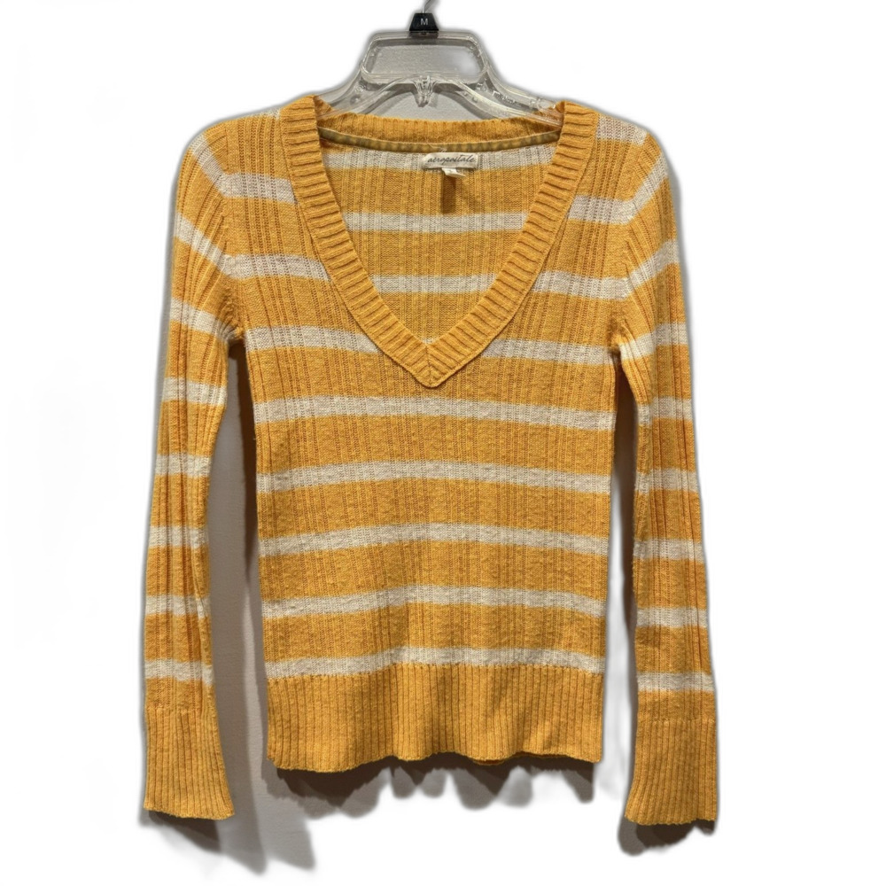 Aeropostale Sweater Y2K Ribbed V-Neck Stripe Angora Blend Mustard Women Medium